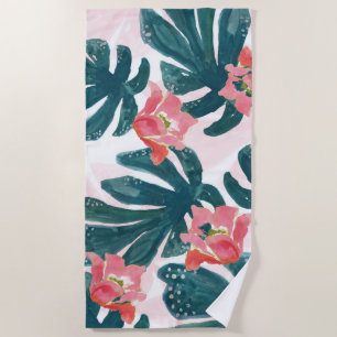 Tropical ,Palm Leaves,Hibiskus Beach Towel