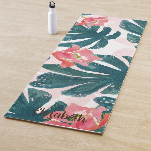 Tropical Palm Leaves,Hibiskus - Personalised Yoga Mat (In Situ)