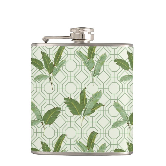 Tropical Palm Leaves Hip Flask (Front)