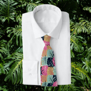 Tropical Palm Leaves in Pink & Blue   Botanical Tie