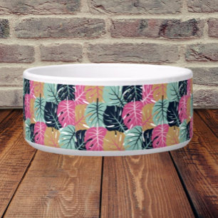 Tropical Palm Leaves in Pink & Blue Ceramic Pet