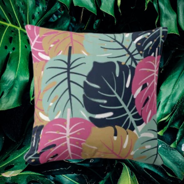 Tropical Palm Leaves in Pink & Blue | Decorative  Cushion (Creator Uploaded)