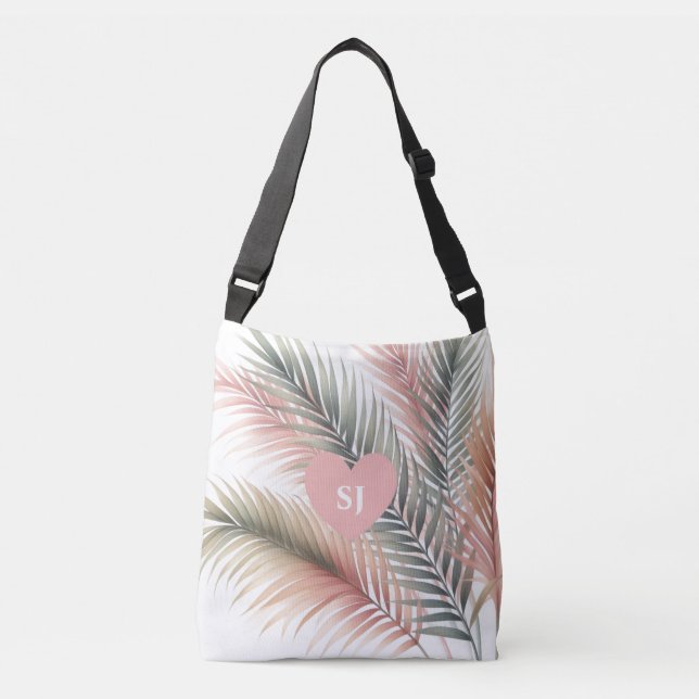 Tropical Palm Leaves Initials  Crossbody Bag (Front)