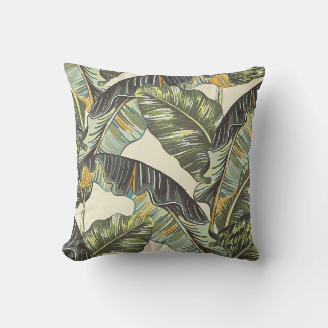 Tropical palm leaves,  jungle leaf seamless vintag cushion (Front)