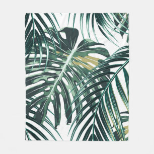 Tropical palm leaves, jungle leaves seamless flora fleece blanket