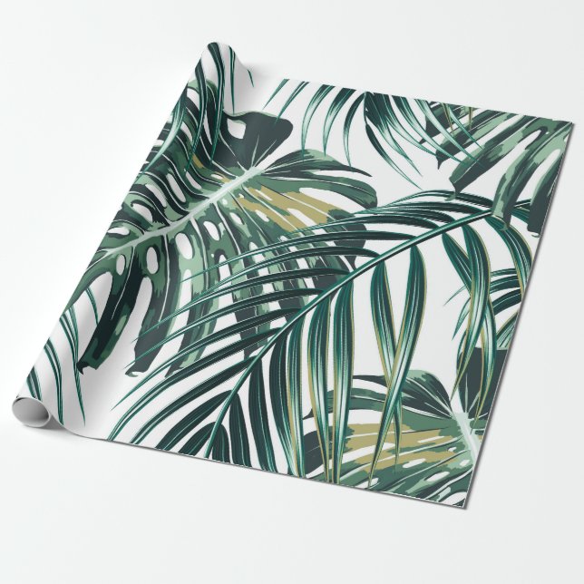 Tropical palm leaves, jungle leaves seamless flora wrapping paper (Unrolled)