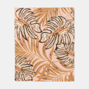 Tropical palm leaves, jungle. Vintage floral patte Fleece Blanket