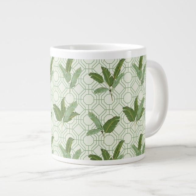 Tropical Palm Leaves Large Coffee Mug (Front Right)