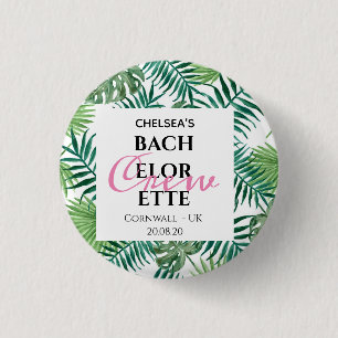 Tropical Palm Leaves Leaf Bachelorette Crew Party 3 Cm Round Badge