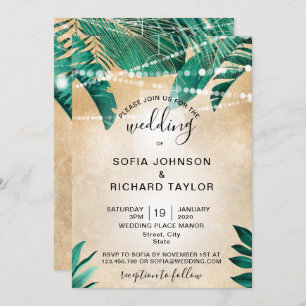 Tropical Palm Leaves Light Jar gold Invitation