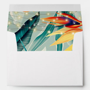tropical palm leaves lined invitation envelopes