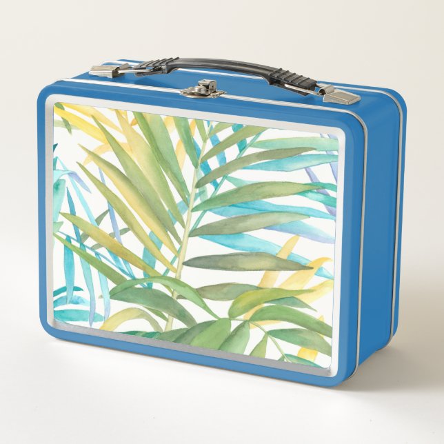 Tropical Palm Leaves Metal Lunch Box (Front)