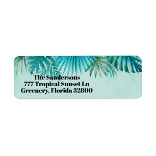 Tropical Palm Leaves Modern Coastal Watercolor Return Address Label