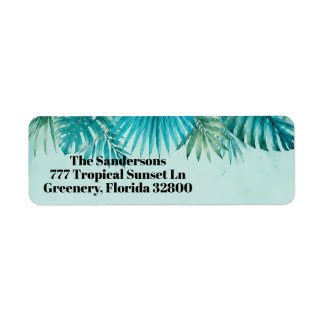 Tropical Palm Leaves Modern Coastal Watercolor Return Address Label