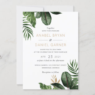 Tropical Palm Leaves Modern Wedding Invitation