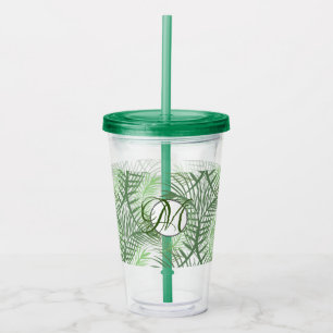Tropical Palm Leaves Monogram Custom Acrylic Tumbler