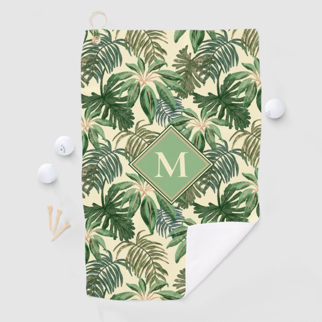 Tropical Palm Leaves Monogram Golf Towel (InSitu)