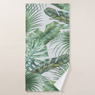 Tropical palm leaves, monstera, banana leaf, jungl bath towel