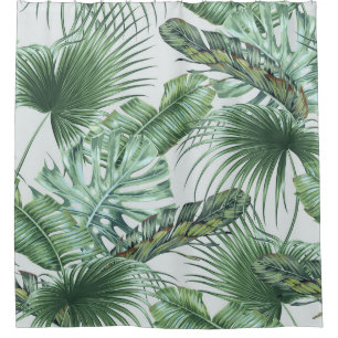 Tropical palm leaves, monstera, banana leaf, jungl shower curtain