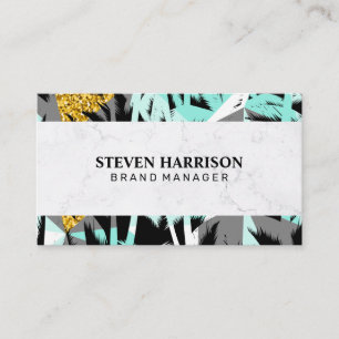 Tropical Palm Leaves   Natural   Marble Business Card