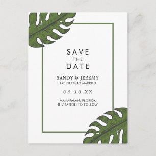 Tropical Palm Leaves Non Photo Save the Date Announcement Postcard