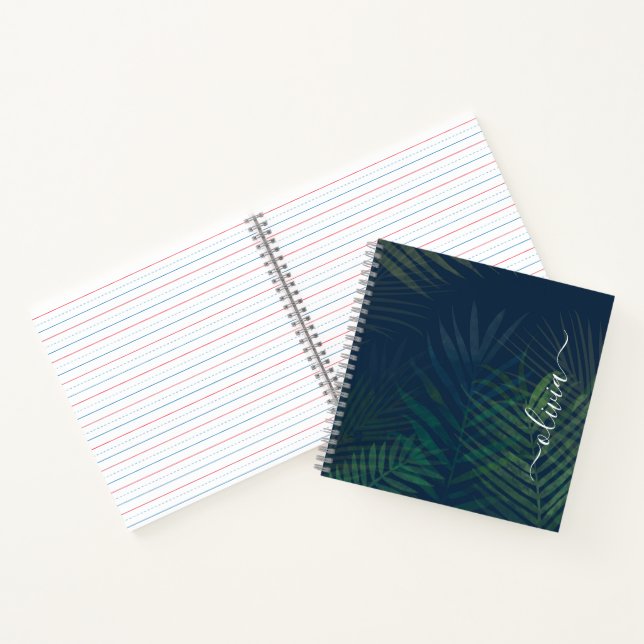 Tropical Palm Leaves Notebook – Dark Green Jungle  (Inside)