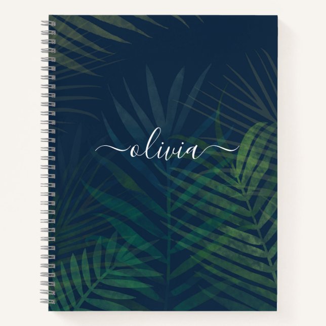Tropical Palm Leaves Notebook – Dark Green Jungle  (Front)