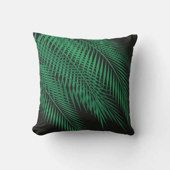Tropical Palm Leaves on Black - Outdoor Outdoor Cushion (Front)