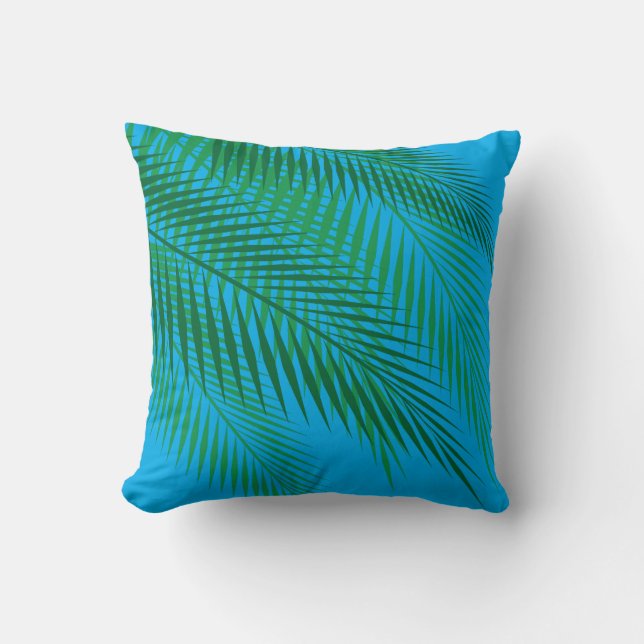 Tropical Palm Leaves on Blue Sky Cushion (Front)