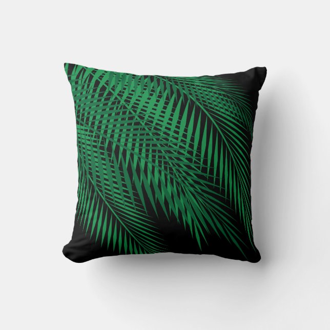 Tropical Palm Leaves on Dark Sky Cushion (Front)