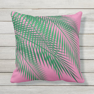Tropical Palm Leaves on Pink Sky - Outdoor Cushion