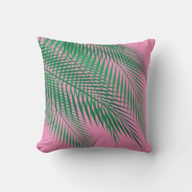 Tropical Palm Leaves on Pink Sky - Outdoor Outdoor Cushion (Front)