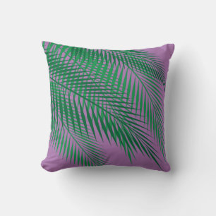 Tropical Palm Leaves on Purple Cushion
