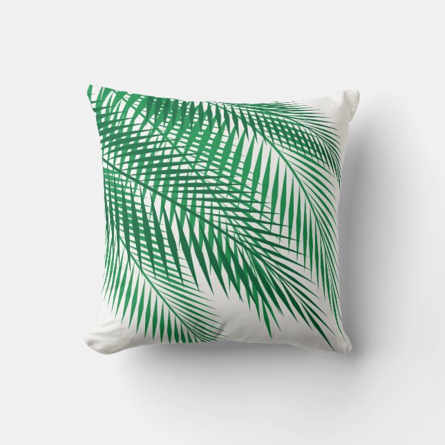 Tropical Palm Leaves on White Cushion (Front)