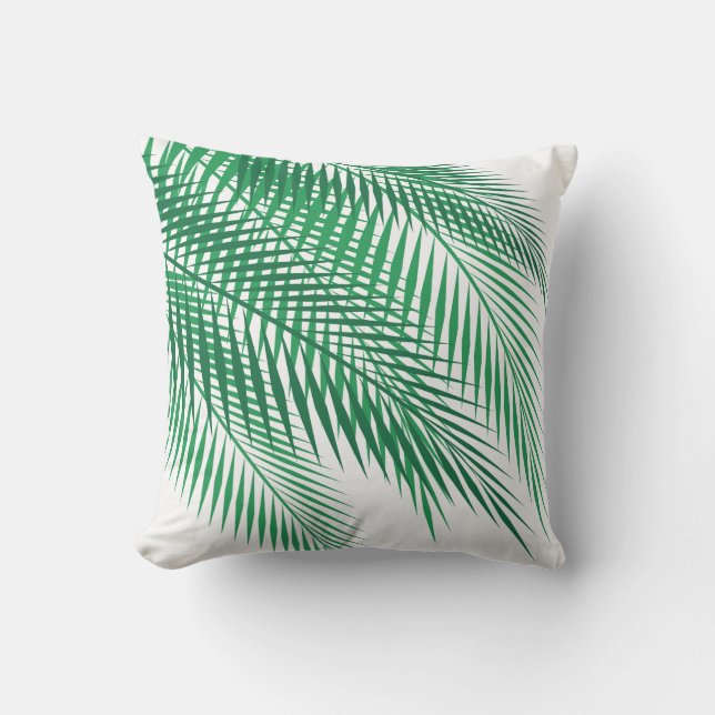 Tropical Palm Leaves on White - Outdoor Cushion (Front)
