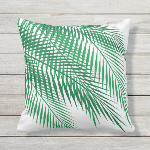 Tropical Palm Leaves on White - Outdoor Cushion