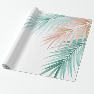 Tropical Palm Leaves Pastel Pink Green Blue  Wrapping Paper