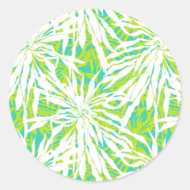 Tropical Palm Leaves Pattern Classic Round Sticker (Front)