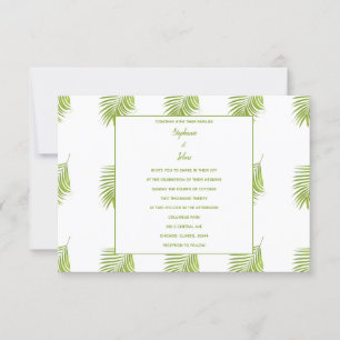 Tropical Palm Leaves Pattern Green White  Wedding Invitation