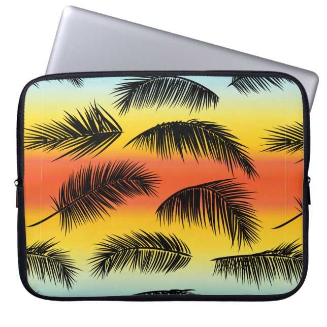 Tropical palm leaves pattern laptop sleeve (Front)