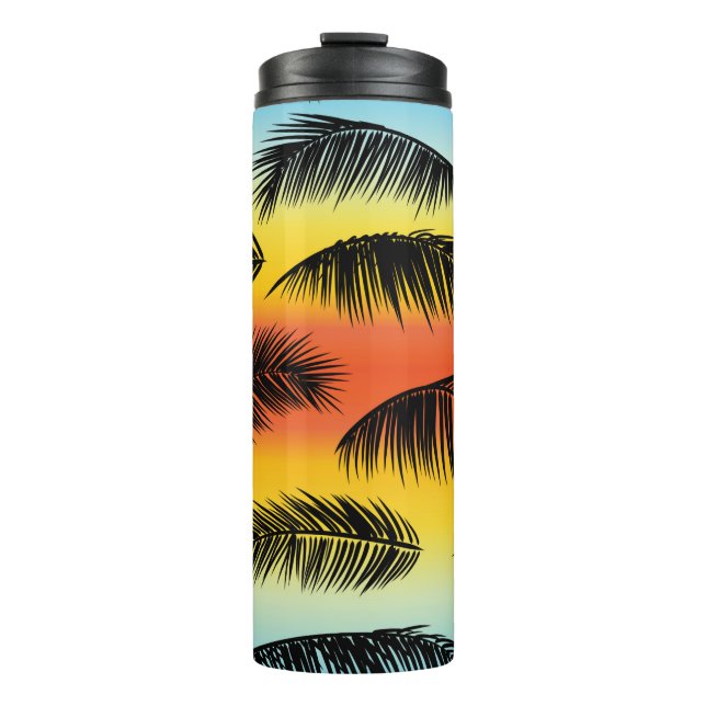Tropical palm leaves pattern thermal tumbler (Front)