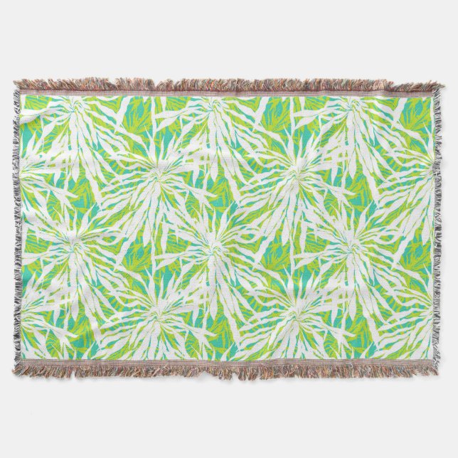 Tropical Palm Leaves Pattern Throw Blanket (Front)