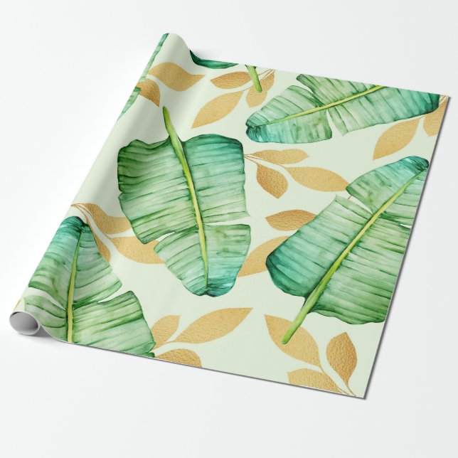Tropical Palm Leaves Pattern Wrapping Paper (Unrolled)