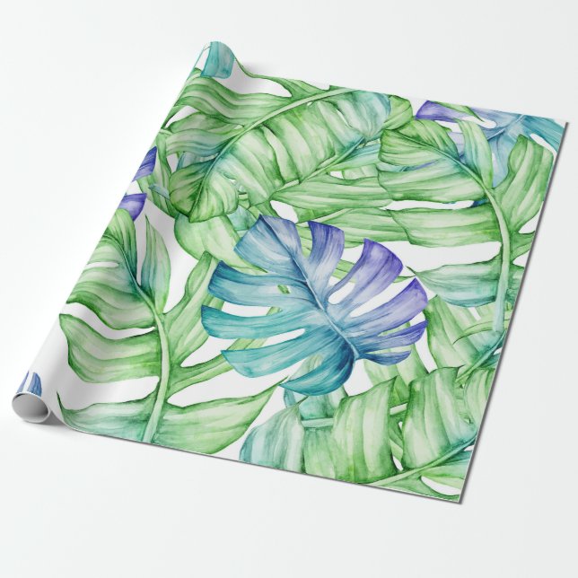 Tropical Palm Leaves Pattern Wrapping Paper (Unrolled)