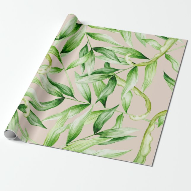 Tropical Palm Leaves Pattern Wrapping Paper (Unrolled)