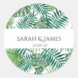 Tropical Palm Leaves Personalised Wedding Sticker