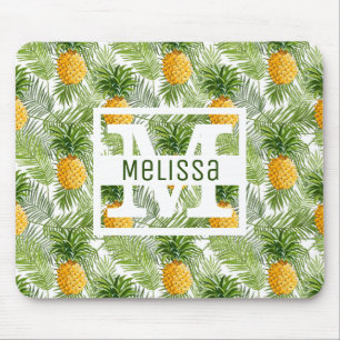 Tropical Palm Leaves & Pineapples Add Your Name Mouse Pad