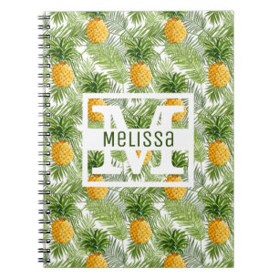 Tropical Palm Leaves & Pineapples Add Your Name Notebook