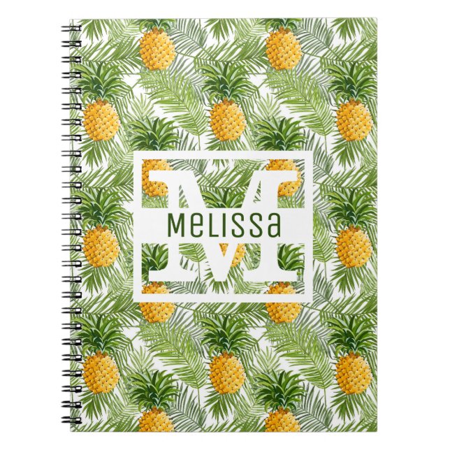 Tropical Palm Leaves & Pineapples | Add Your Name Notebook (Front)
