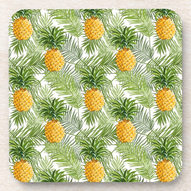Tropical Palm Leaves & Pineapples Coaster (Front)